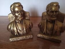 VTG Pair of Abraham Lincoln Bust Bookends By ROBIA. Handpainted Gold Finish picture