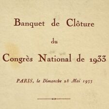 1933 Republican Federation of France National Congress Banquet Menu Paris picture