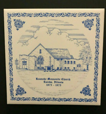 Vintage Art Tile Trivet Roanoke Mennonite Church Eureka Illinois 1875-1975  picture