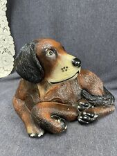 Rare Vintage 14” Sandcast  Handpainted Dog Statue Hound Brown Glass? Eyes picture