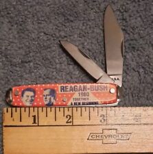 Vtg 1980 Reagan Bush President Campaign Folding 2 Blade Pocket Knife Made in USA picture