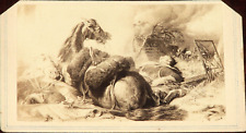 1860's CIVIL WAR CDV - 2 DEAD SOLDIERS W/ HORSES BATTLE SCENE - AD BACK - RARE picture