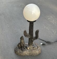 Vintage Lamp Figurine Black Western Desert Cactus Coyote Wolf Globe 20