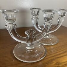 vintage clear glass double candle holders picture