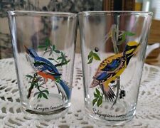 Vintage KIG Malaysia Hand Painted Exotic Bird 2 Juice Glasses 4.25