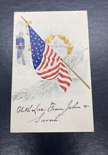Postcard  'In Memoriam' Embossed - Patriotic - Flags - Undivided- Posted 1907 picture