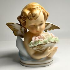 VTG Norcrest Japan Angel Cherub w/ Flower Basket Porcelain Figurine Hand Painted picture