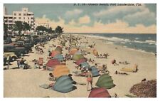 Postcard  Ft Lauderdale Florida Linen Ocean Beach People Sunbathing View FL 1960 picture