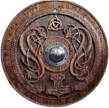 Medieval Viking Shield for Cosplay, Role-Play, Viking with Carved Norse Runic picture