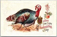 1912 Wishing You Very Thanksgiving Joy Embossed Turkey Greetings Posted Postcard picture