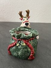 VTG 2002 Fitz and Floyd Santa Christmas Candle Cup Holder Porcelain Reindeer picture