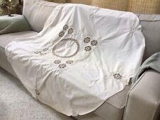 Vintage 66” Round Off White Cotton Crocheted Lace Tablecloth picture