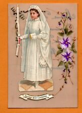 Antique 1903 HAND PAINTED CELLULOID, FIRST COMMUNION HOLY CARD, FRANCE 4.5
