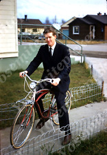 Sl85 Original Slide 1962 Kodachrome  well dressed man bicycle 732a picture