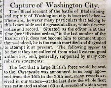 Best 1814 WAR OF 1812 newspaper w local coverage BRITISH CAPTURE o WASHINGTON DC picture