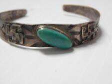 FINE OLD ANTIQUE NAVAJO INDIAN COIN TURQUOISE COIN SILVER WHIRLING LOGS BRACELET picture