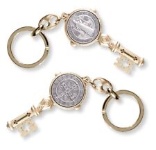 St. Saint Benedict Cross Medal Key  Key Chain - Gold + Silver Tone picture