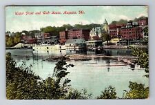 Augusta ME-Maine, Water Front And Club House, Antique Vintage c1909 Postcard picture