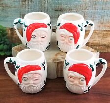 Vintage Santa Face Mugs Winking Lenticular Mini Japan Christmas Holly Cup Lot 4 picture