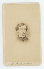 Antique ID'd CDV Circa 1860s Handsome Young Man Named A.P. Chalker Wavy Hair picture