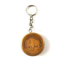 Medora North Dakota Wooden Compass Keychain Round Buffalo picture