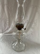 Antique Giant Glass Oil Lamp Pedestal 1890 Climax Burner Wick Beaded Chimney picture