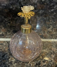 Vintage I W RICE Co Perfume Bottle Lavender Crackle Goldtone Filigree Top & Rose picture