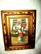 MINITAURE OIL PAINTING FLORAL STILL LIFE J BRIONI LISTED ARTIST CARVED FRAME picture