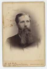 Antique Circa 1880s Cabinet Card Handsome Rugged Man With Long Beard Freeport IL picture