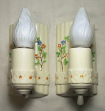 Antique Porcelain Sconce Pair Vtg Light Fixture Art Cabin Wall Rewired USA #B43 picture