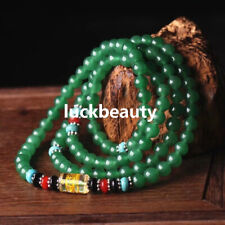 6mm Tibetan Buddhist 108 Natural Green Jade Prayer Beads Lama Necklace Bracelet picture