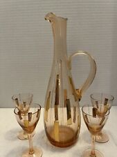  Vintage Amber Glass Cordial Decanter Set picture