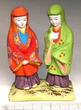 2 Japanese vintage clay dolls lucky charms picture