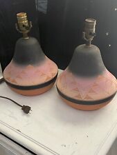 Pair Of Native American Sioux Etched Pottery Lamps Brave Hawk picture