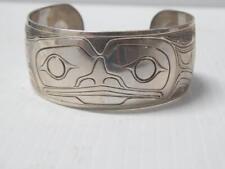 VINTAGE HAIDA NW COAST ALASKA INDIAN CARVED STERLING SILVER WIDE CUFF BRACELET picture