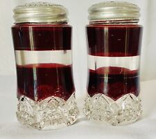 Antique RUBY RED & CLEAR GLASS SALT & PEPPER SHAKERS 3