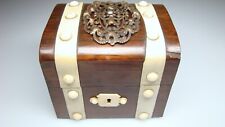Antique Wood Perfume Vanity Chest w Glass Scent Bottles Inside picture
