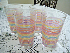 VINTAGE LIBBEY FIESTA STRIPPED TUMBLERS 16oz SET OF 4 BEAUTIFUL picture