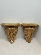 2 Vintage BURWOOD PRODUCTS Gold Hollywood Regency WALL SCONCE SHELF'S picture