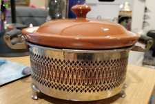 Rare Vintage Weller Small Round Oven Crock Pot Lid Cover Metal Stand Caddy Brown picture