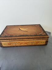 Antique Bulgarian Wooden Cigarette Box Holder Pokerwork Handmade  picture