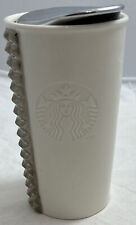 Starbucks 2014 White Ceramic Silver Studded Travel Tumbler Mug w/ Silver Lid  picture