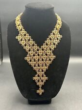 Vintage Monet 1971 Moresque Gold Tone Etruscan Chain Haute Coture Bib Necklace picture