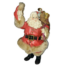 Vtg Ceramic Santa Clause with a Bag of Gifts & Faux Trim 9,5