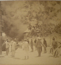 Antique 1899 Stereoview Insurgent House Congress on Fire Philippines Photo Card picture