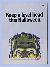 Miller Lite Halloween Frankenstein Keep A Level Head VTG 1991 Original Print Ad picture