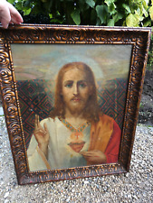 Antique flemish School Sacred heart christ jesus oil canvas painting signed picture