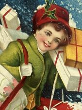 Clapsaddle Christmas Postcard Children Girl Shopping Brings Home Gifts Snowy picture