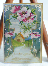 Antique c1910 Unused Illustrated Antique Birthday Wishes Embossed House Mill picture