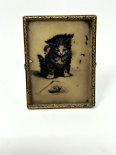 Mini Antique cat watching spider Ornate brass frame picture with vanity  mirror picture